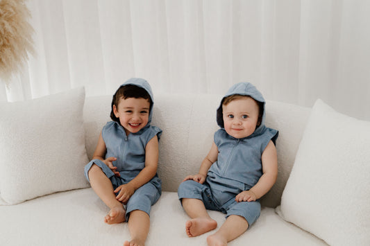 Bump Baby Imaging - Hooded Romper - Blue Corduroy