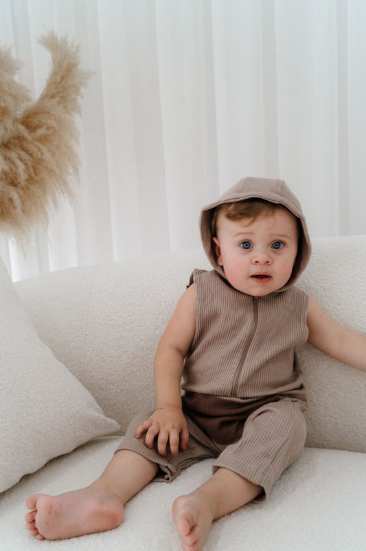 Bump Baby Imaging - Hooded Romper - Mushroom/Choc